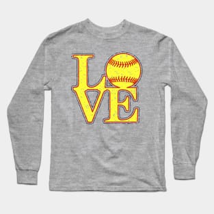 Vintage LOVE Girl's Softball Fastpitch Softball Lover Fast Pitch Long Sleeve T-Shirt